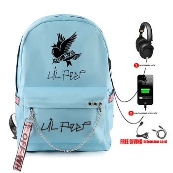 

Lil Peep Blue Backpack Fashion Design School Backpacks for Teenagers Girls Student Bags USB Multifunction Travel Bag Laptop Pack