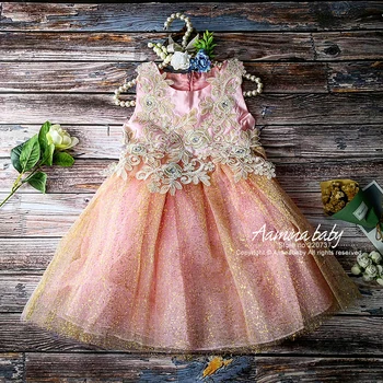 

Retail D0073 Tutu Embroidery Princess Baby Girl Dress 2020 Spring Party Wedding Easter Day Kid Dress For Girl Child Clothes
