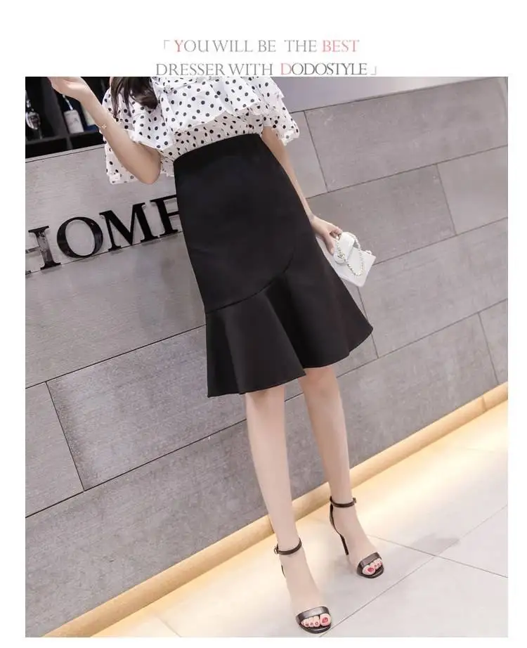 Heydress Осенняя женская новая юбка русалки Корейская элегантная тонкая юбка с высокой талией Офисная Женская юбка до колена с оборками