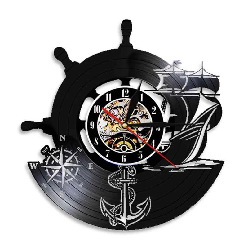 Anchor Ship Naval Compass Vinyl Record Wall Clock Nautical Vintage