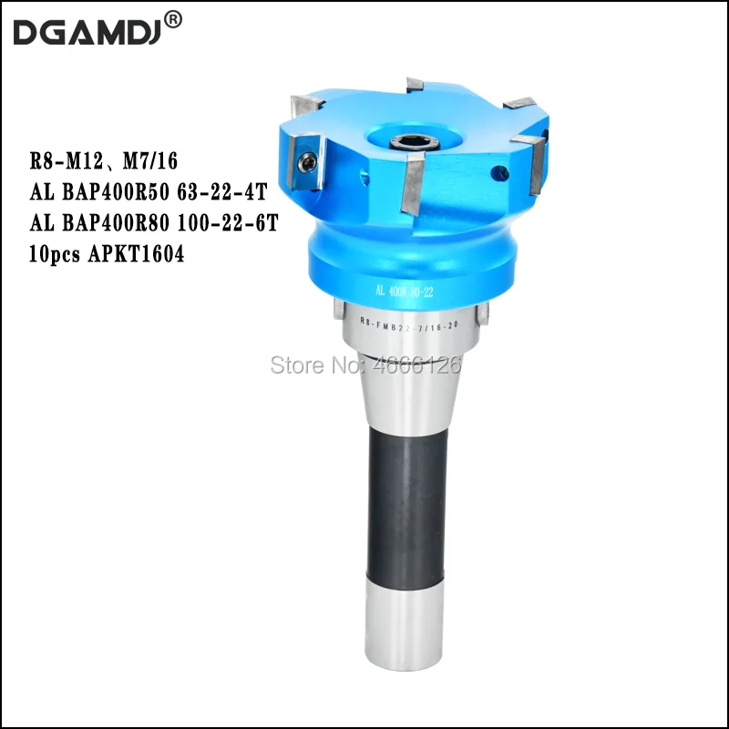 

1 set R8 FMB22 tool holder+BAP400R50 63 80 100 22 4T 6T milling cutter head+APKT1604 insert for aluminum product processing