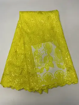 

Hot sale yellow wedding/party tulle lace material with sequins French net lace fabric RFN170 (5yards/lot)