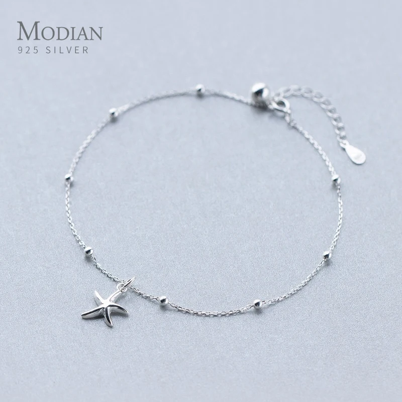 Modian Hot Sale Starfish Light Beads Anklet Chain For Women Real 925 Sterling Silver Leg Chain Link Fashion Fine Jewelry Gifts Modian Hot Sale Starfish Light Beads Anklet Chain For Women Real 925 Sterling Silver Leg Chain Link Fashion Fine Jewelry Gifts