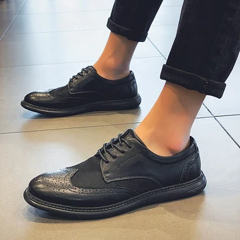 

Men Formal Shoes Fashion Leather + mesh Dress Shoes Men summer Brand Business Office lace up Wedding Footwear Men's Shoes