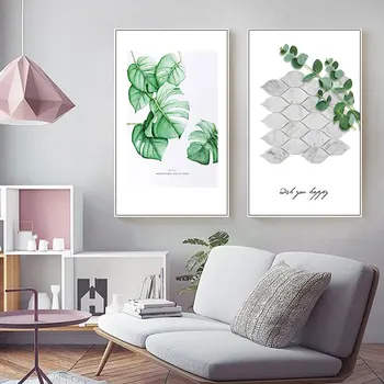 

Nordic Style Small Fresh Plant Leaves Canvas Painting Minimalist Wall Art Poster And Print Modern Home Living Room Decoration