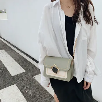 

Contrast color PU Leather Crossbody Bags For Women 2020 Summer Small Shoulder Messenger Bag Female Chain Handbags and Purses