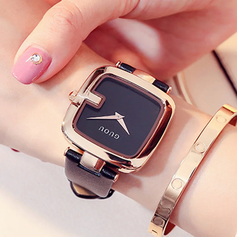 GUOU женские часы квадратные модные zegarek damski роскошные женские часы с браслетом для женщин часы с кожаным ремешком Saati