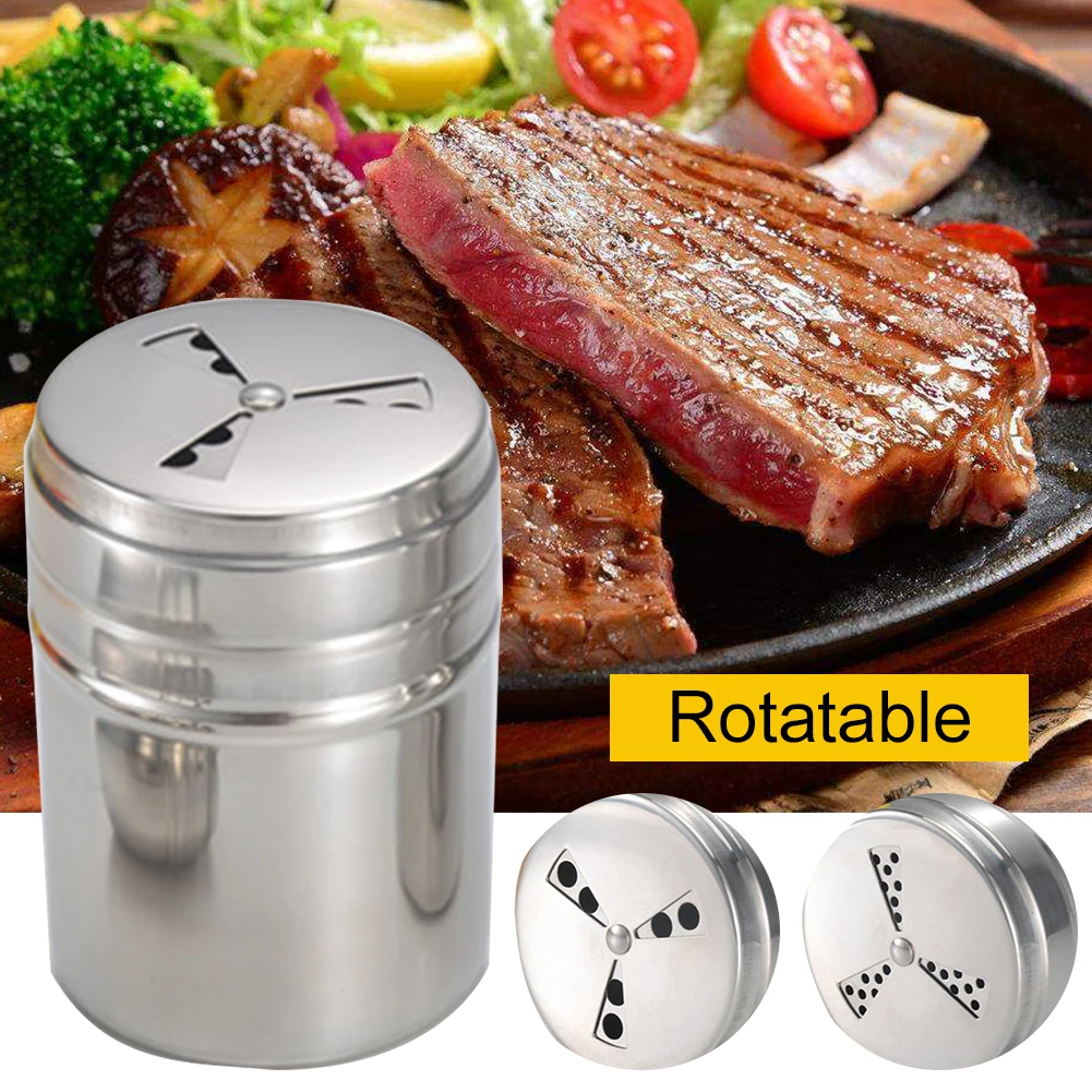 Flour Seasoning Barbecue Kitchen Stainless Steel Cooking Tool Storage Can Pepper Spice Condiment Container Rotate Shaker