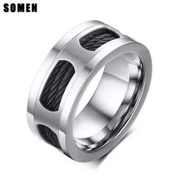 

Somen 10MM Stainless Steel Black Cable WIA Ring Men's Vintage Ring Fashion Male Jewelry Wedding Engagement Rings