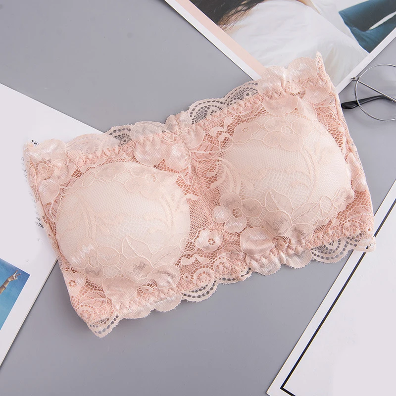 Strapless Lace Bra Tube Top Lingerie Chest Wrap Floral Padded Seamless Underwear Crop Top Lingerie Temperament Underwear Hot women lingerie bra women tube tops