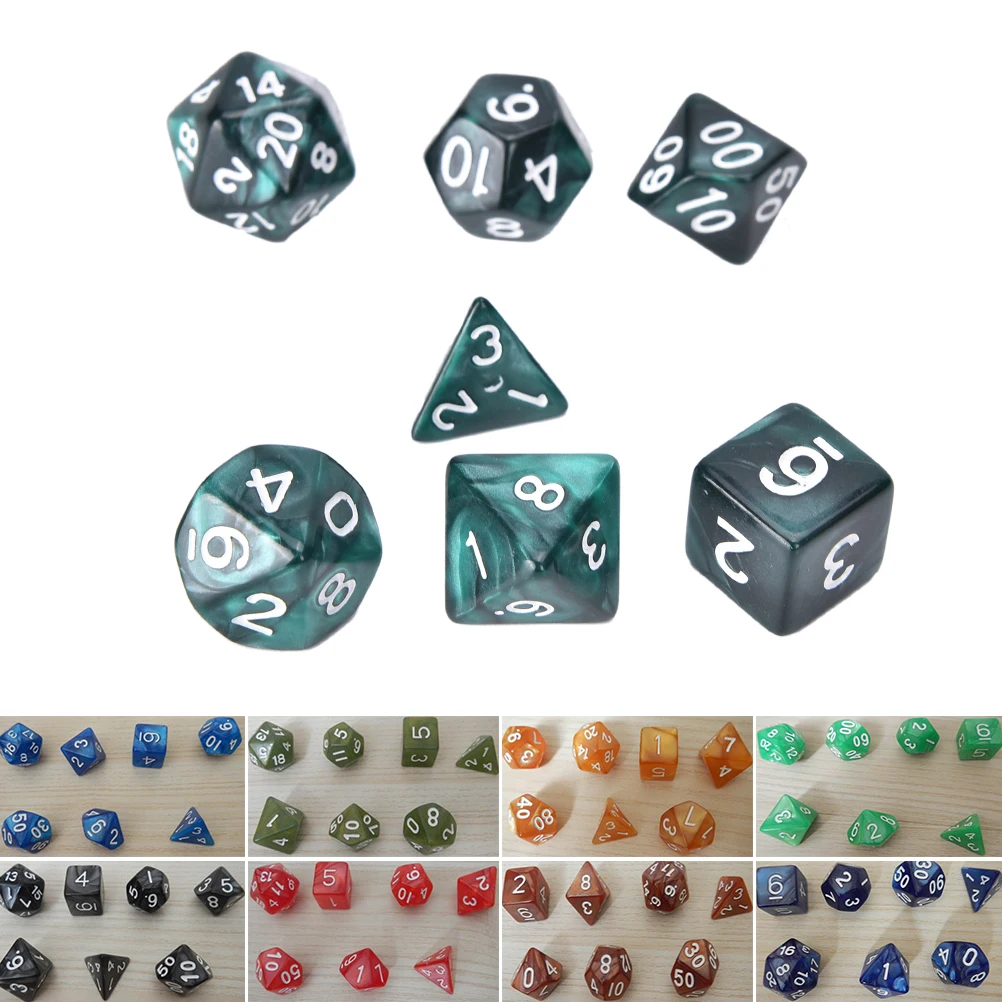 7Pcs D10 Multi-Sided Gem Dice Die for RPG Dungeons & Dragons DND D&D Games Set
