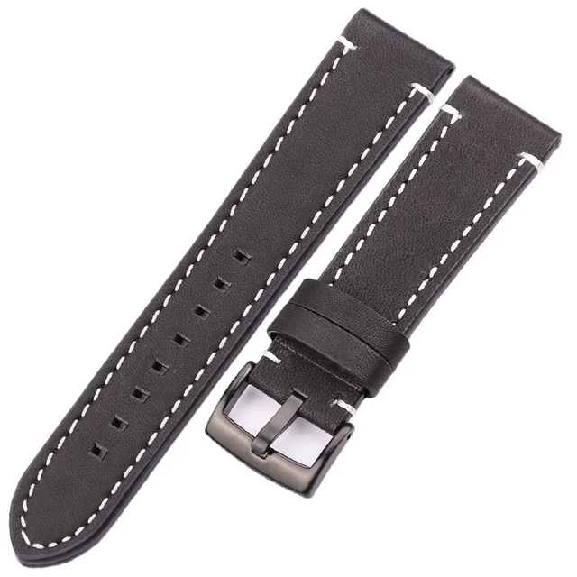 Genuine Leather Watchbands 18mm 20mm 22mm 24mm Black Dark Brown Women Men Cowhide Watch Band Strap Belt With Buckle Black black clasp
