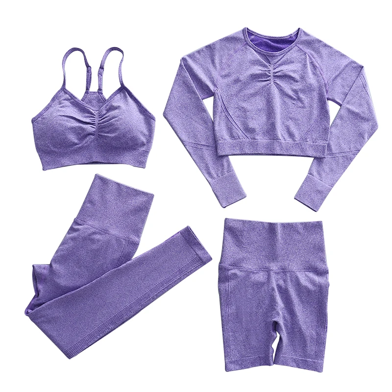 Yoga Set Fitness Sports Suits Women Seamless GYM Clothes Yoga Long Sleeve Shirts High Waist Running Leggings Workout Pants Bra