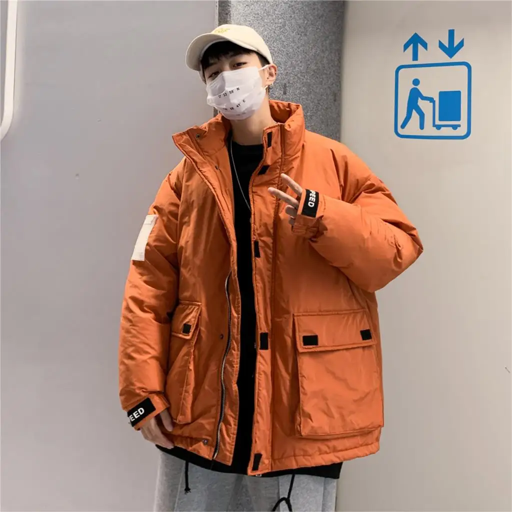 Privathinker, мужские свободные плотные теплые зимние куртки, пальто, мужские, свободные куртки Harajuku, парки, мужская верхняя одежда, парка со стоячим воротником - Цвет: Orange(AsianSize)