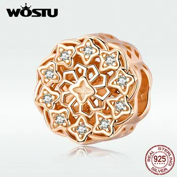

WOSTU 100% 925 Sterling Silver Inspiration Flower Round Charms Rose Gold Beads Fit Original Bracelets Pendant Jewelry DXC1279