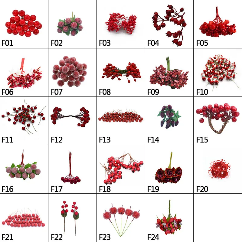 Мини смешанный красный искусственный цветок вишня Stamen ягоды букет Рождество свадебный торт подарочные коробки DIY декоративные венки поставки