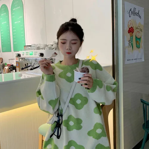 

Simple Flower Pattern Fresh Korean Style All Match 2019 Hot Sale New Arrival Basic Hot Sale New Arrival Female Women Sweaters