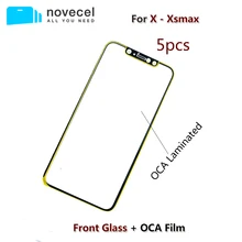 5 unids/lote Novecel calidad A + pantalla frontal exterior lente de cristal con OCA de reemplazo para iPhone X XR XS Max piezas de reparación