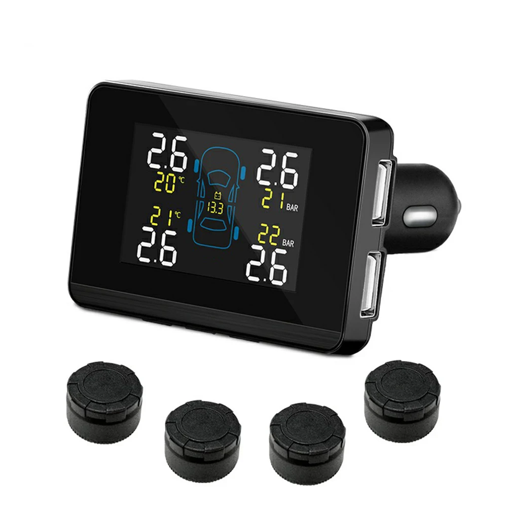 

U906 TPMS Wireless Auto Car Tire Pressure Monitoring System with 4 External Sensors LCD Embedded Monitor 5