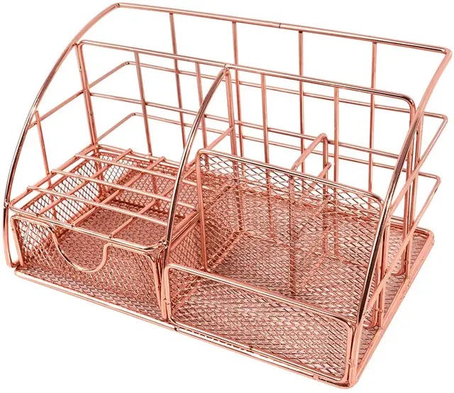 Rose Gold Desktop Organizer For Women, Cute Desk Caddy Mesh Desk Accessories,  Office Supplies Holder With Drawer For Office, Hom - Storage Holders &  Racks - AliExpress