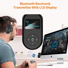 Bluetooth 5.0オーディオレシーバートランスミッターlcdディスプレイaux 3.5ミリメートル3.5ジャックusb音楽ワイヤレスアダプタドングル車テレビpcスピーカー