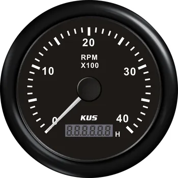 

KUS Marine RPM Tachometer Gauge Tacho Meter LCD Engine Hour Meter 12/24V 0-4000 RPM Speed Ration 1-10 85mm Black