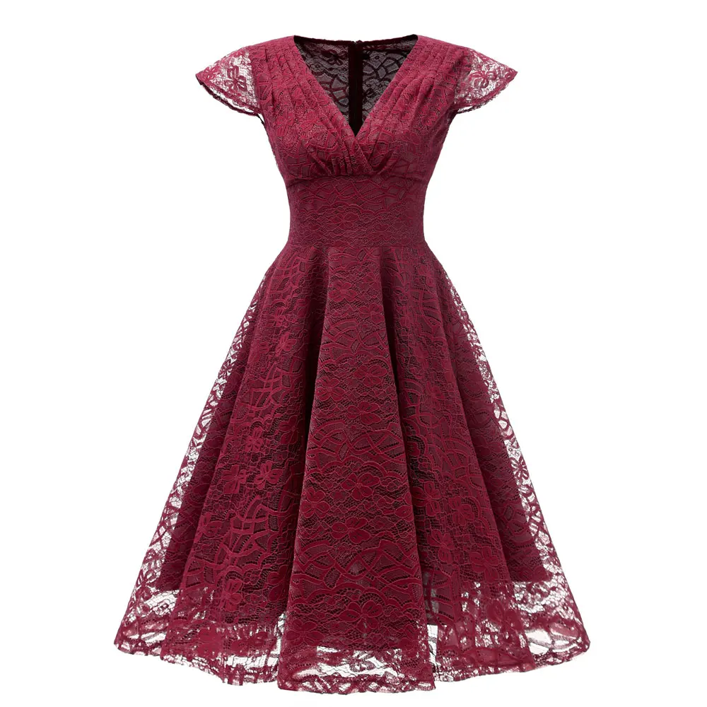 Розовое Кружевное короткое вечернее платье с v-образным вырезом и коротким рукавом, вечерние платья в стиле ампир, Бордовое платье трапециевидной формы для выпускного вечера
