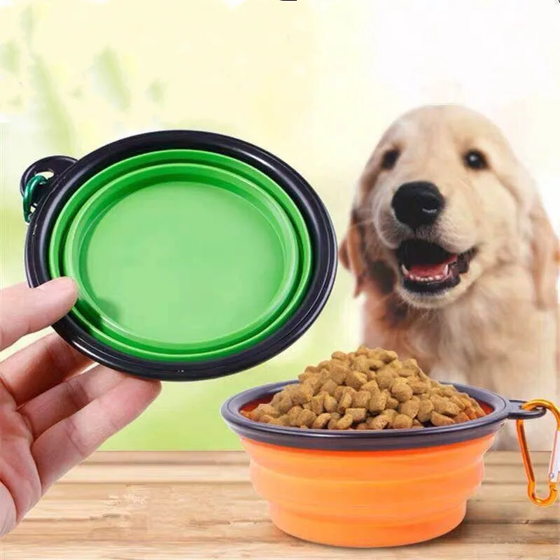 

350ml silicon tape hanging travel folding buckle pet bowl food water saving space convenient to carry cat and dog universal fold