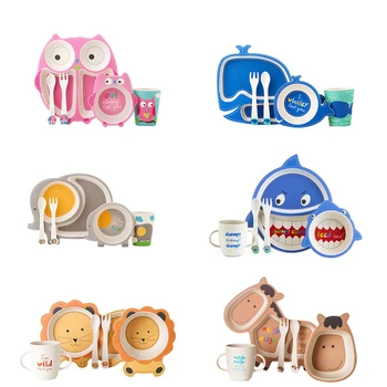 

Baby Cartoon Tableware Bamboo Fiber Tableware Set Fiber Bowl Baby Fork and Spoon Children's Articles Baby Feeding