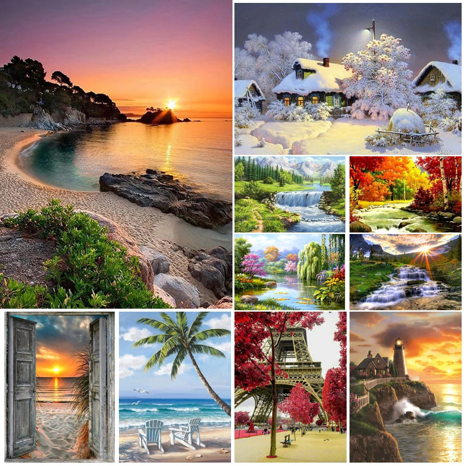 Diamond Painting Painting Set DIY 5D Diamond Painting Landscape Sunset Cross Stitch Kit Full Drill Embroidery Scenery Mosaic Art