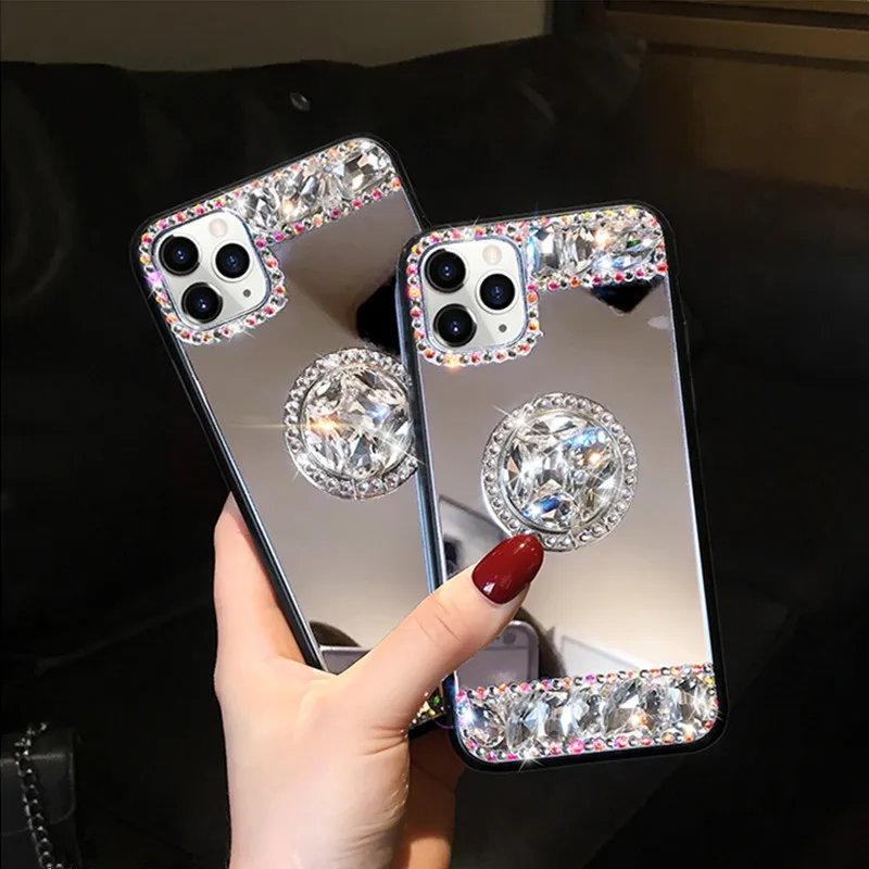 

INS Style Women Diamond Makeup Mirror Case For Samsung A70 A70S A50 A50S A40 A40S A30 A30S A20 A10 M30 M10 J3 J5 J7 Prime ON5