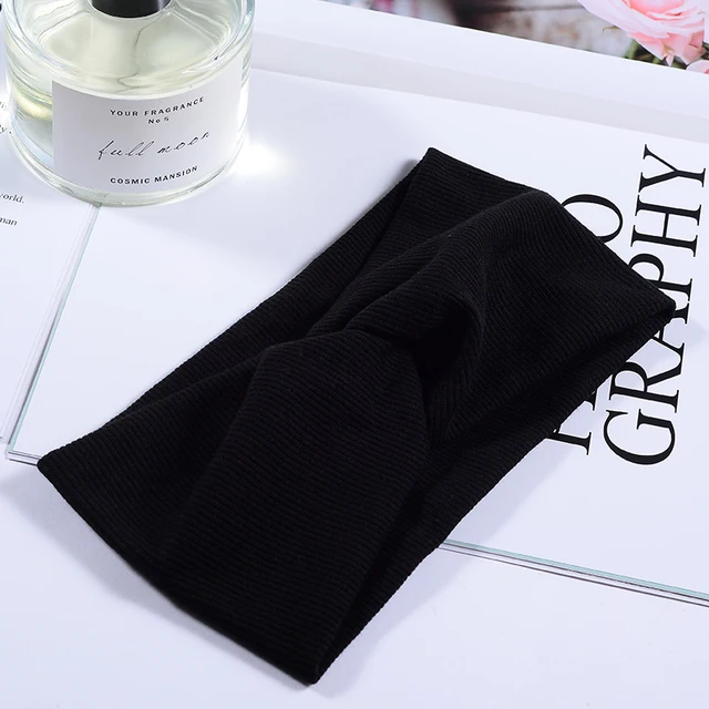 Women Headband Twist Turban Solid Wide Knitted Knotted Yoga Twisted Hairband Accessories For Turban Bandage Bandanas Hair Bands 01-Black