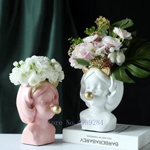 Креативная Современная нордическая Смола жевательная резинка кошка девушка ваза цветочный горшок золотая цепочка на голову ваза декоративный цветок композиция