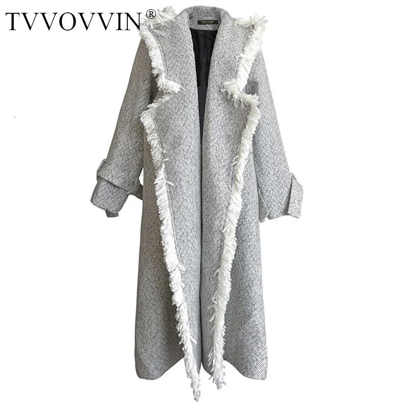 TVVOVVIN Новое модное осенне-зимнее длинное Свободное пальто с поясом и кисточками женское повседневное корейское манто для женщин X727