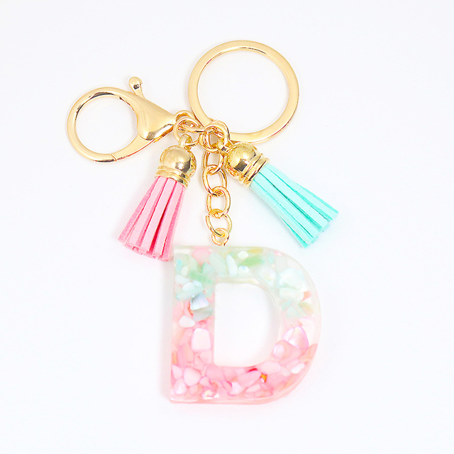 Acrylic Letter Keychains English Alphabet Crystal Women Key Chains Ring Tassels Keyring Holder Pendent Gift Accessory