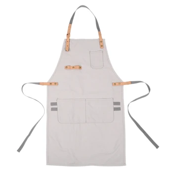 

1 Pcs Beige Apron Durable Canvas Working Apron Cross-Back Straps and Adjustable with Pockets, for Women Men Use in Home School C