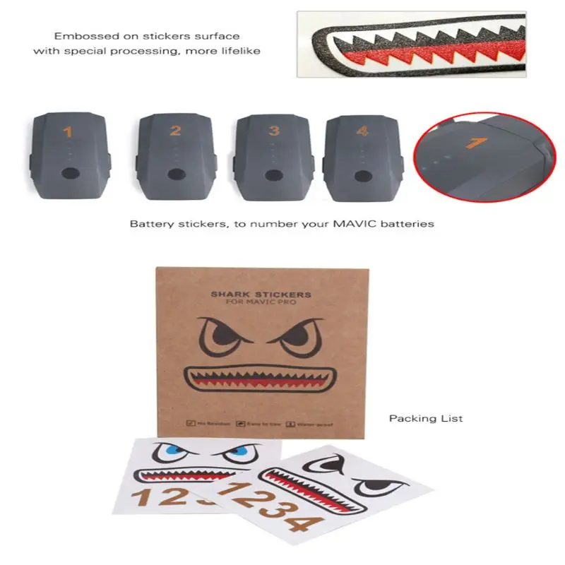 1 Set Drone Battery Body Sticker Aircraft Shark Sticker Adhesive Art Decals for DJI Mavic Mini Drone Accessories drone accessories