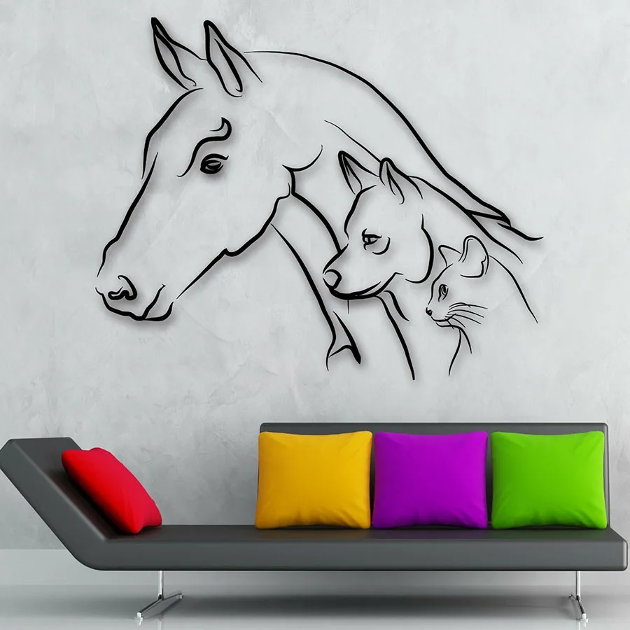 buy Animals Wall Stickers Horse Dog Cat Kitty Kids Bedroom Nursery Play Zone Interior Decor Vinyl Window Decal Pet Shop Mural M930