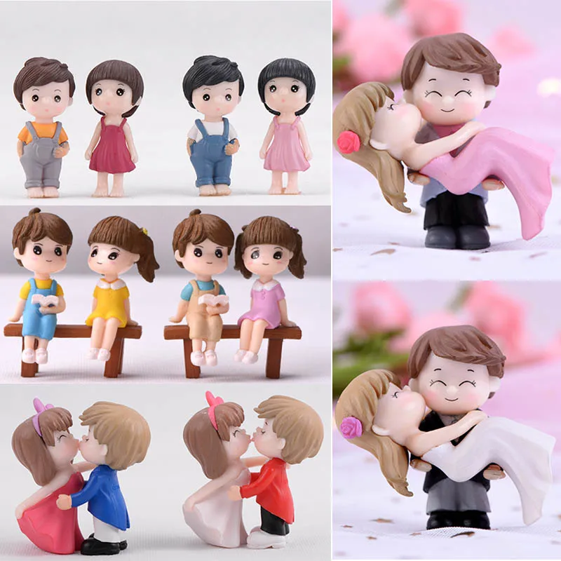 

1 Pair PVC DIY Micro Landscape Mini Cute Boy and Girl Lovers Fairy Garden Miniatures Home Ornaments Romantic Couples Figurines