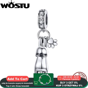 

WOSTU 925 Sterling Silver Lovely Cat Pet Pawprint Dangle Charms fit Original DIY Bracelet Necklace Jewelry Making Gift CQC930