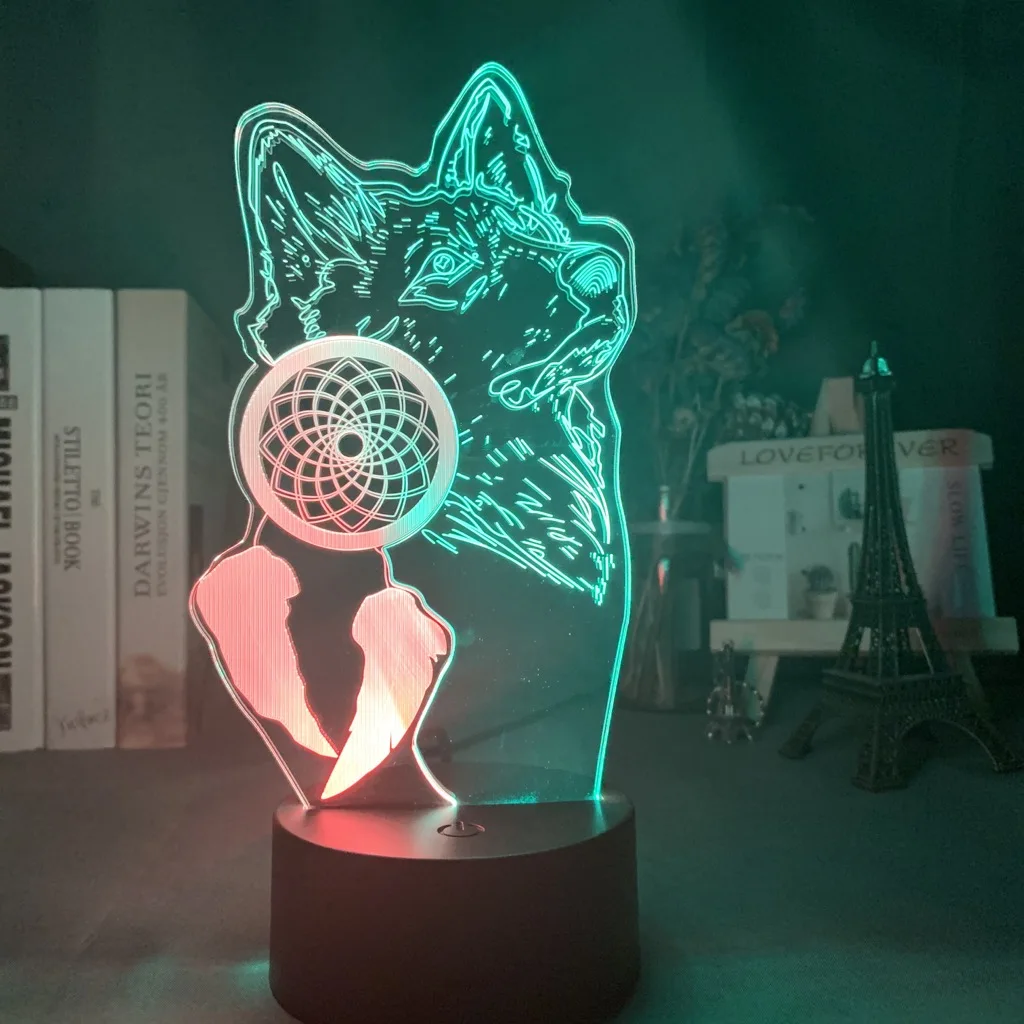 

3d Illusion Night Light Wolf and Dreamcatcher for Home Decoration Nightlight Hit Color Touch Sensor Led Bedroom Table Lamp Gift