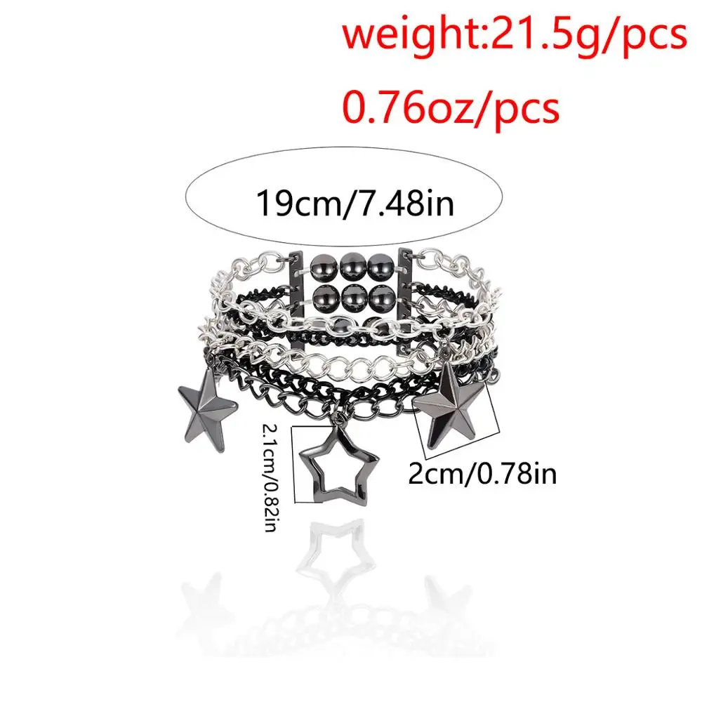 KMVEXO винтажные панк Серебристые черные многослойные цепочки браслеты со звездами для женщин модные обертывания бисером подарок Pulseira Feminina ювелирные изделия