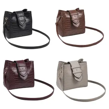 

Retro Women Fashion Small Crocodile Bucket Crossbody Bags Zippers Decoration PU A69C