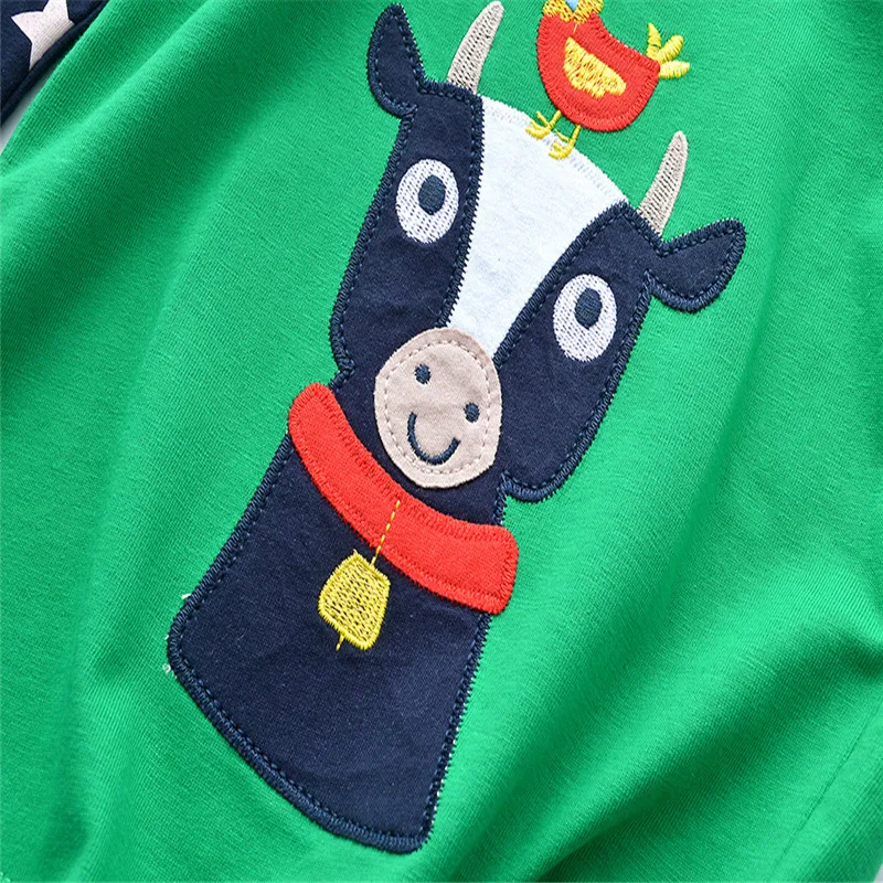 Jumping Baby/брендовые Детские футболки с изображениями животных, осенне-Весенняя хлопковая одежда для мальчиков футболки с длинными рукавами, новые футболки для мальчиков