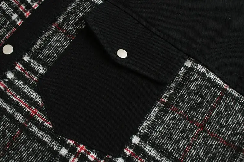 lower price  Women Black Plaid Jacket Streetwear Long Sleeves Causal Coat with Pockets