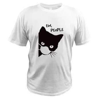 

100% Cotton EU Size EW People Cat Print Shirt Stay at home Fun T-shirt Male Colors 2020 Summer Tops Tee