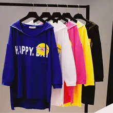 Новая весенняя женская Свободная футболка с принтом толстовки с капюшоном женские студенческие Средние Длинные хлопковые рубашки худи с надписью Топы