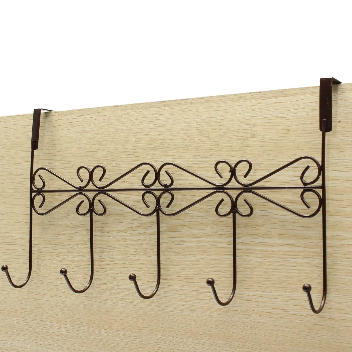 Коричневый 5 Hooks Wall Door Back Hooks Towel Coat Cloth Bag Over Door Bathroom Kitchen Hanger Hanging Rack Holder - Цвет: Коричневый