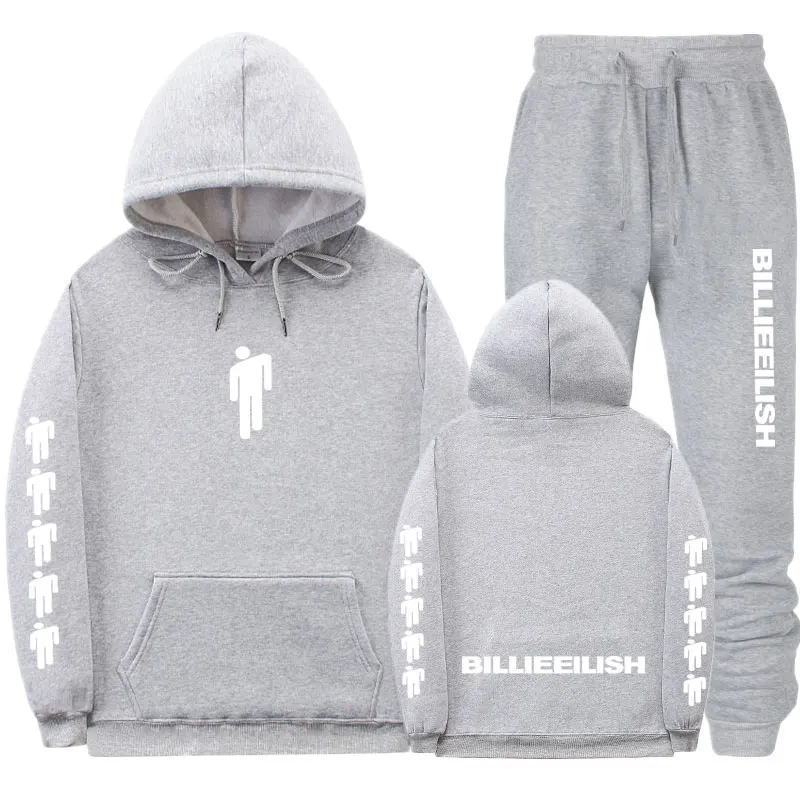 Gray CWT533 Уличная одежда Billie Eilish, толстовки, комплекты, Осень-зима, спортивный костюм для женщин и мужчин, толстовки, повседневный костюм, штаны для бега, спортивный костюм - Цвет: Gray CWT533