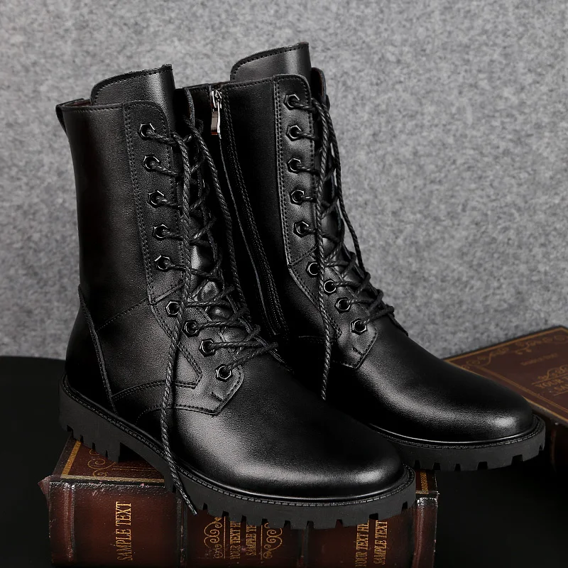 

2019 Autumn Winter Add Plush Warm Motorcycle Boots Male Pointed Toe Lace-up Martin Boots Men's Punk Ankle Boots Big Size 35-48
